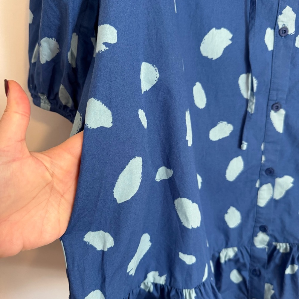 SugarLips Blue Polka Dot Ruffle Odessa Drop Waist Button Up Mini Dress Medium - Picture 7 of 8